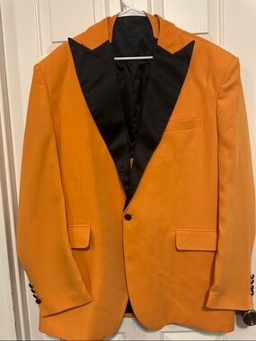 Orange Peak Lapel Tuxedo Blazer with Black Satin Trim
